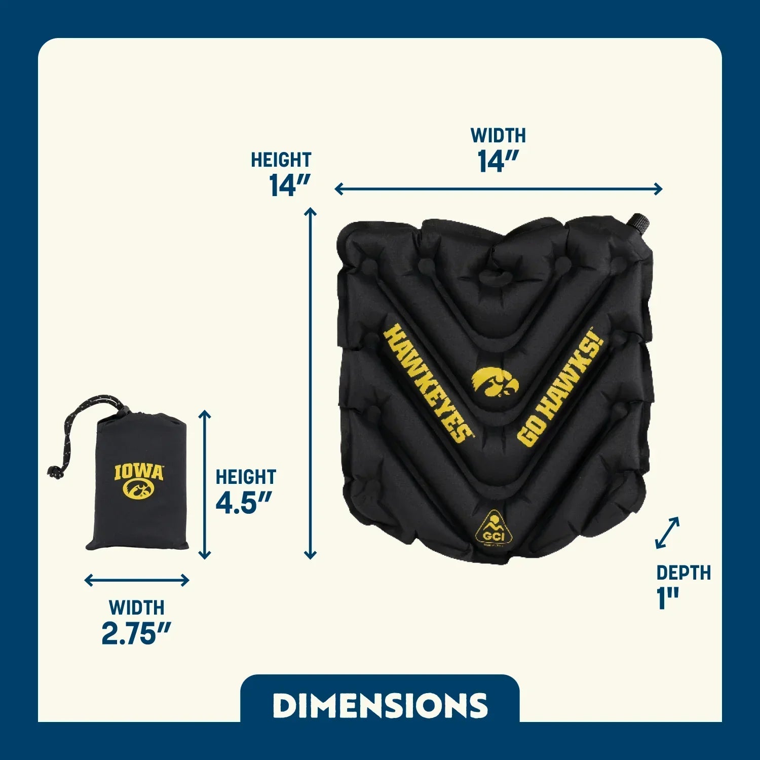 Compact Cushion College V Seat Inflatable Stadium Cushion - Iowa Hawkeyes - Choice 157 - Ergonomic Portable Stadium Seat for Sports Events Detail