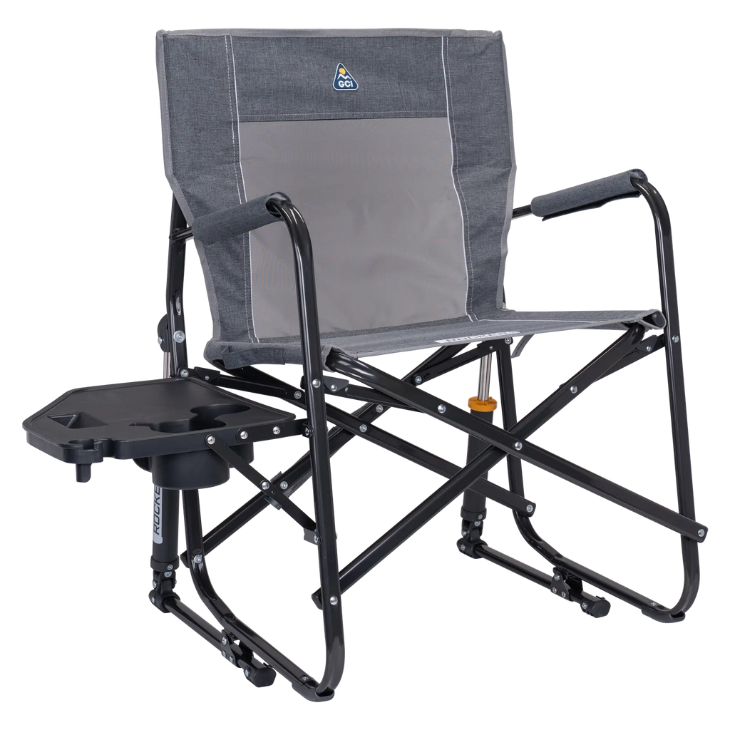 Smooth Motion Freestyle Rocker with Side Table - Choice 853 - Patented Spring-Action Rocking Chair for Camping - Heathered Pewter