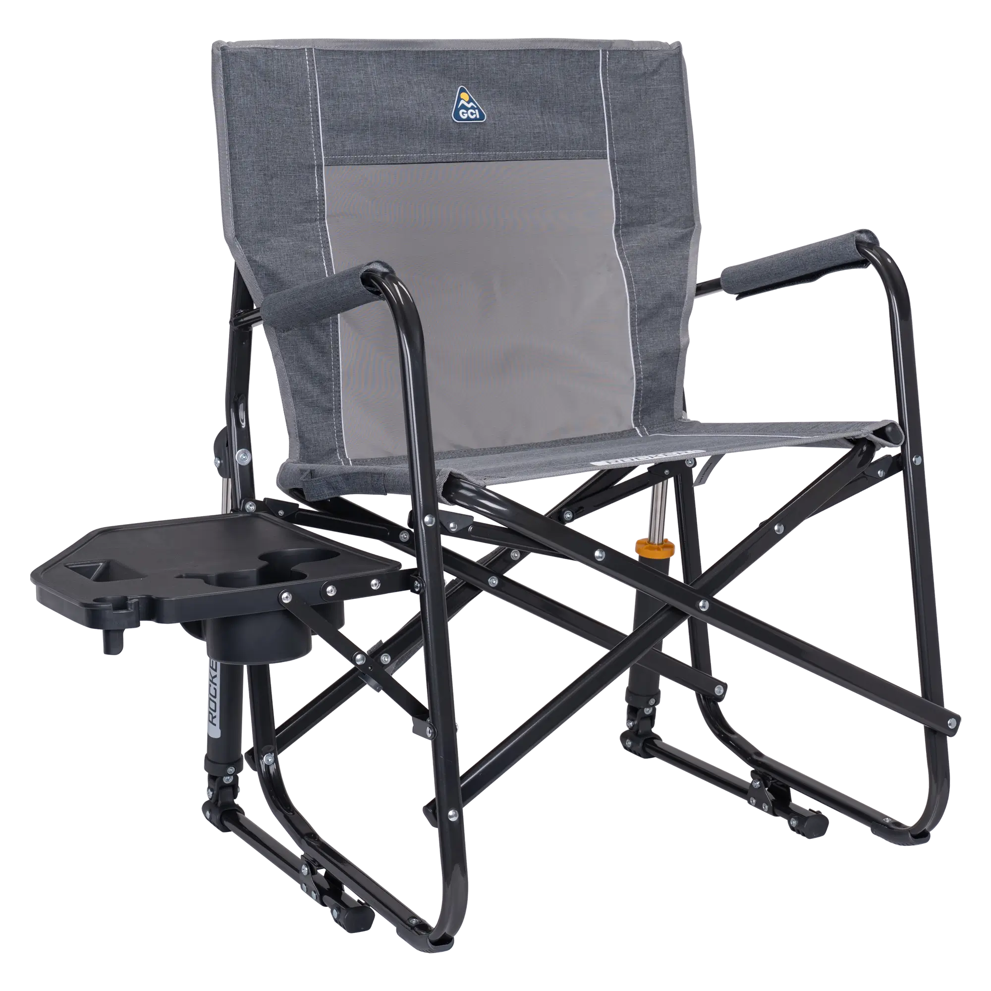 Smooth Motion Freestyle Rocker with Side Table - Choice 853 - Patented Spring-Action Rocking Chair for Camping - Heathered Pewter