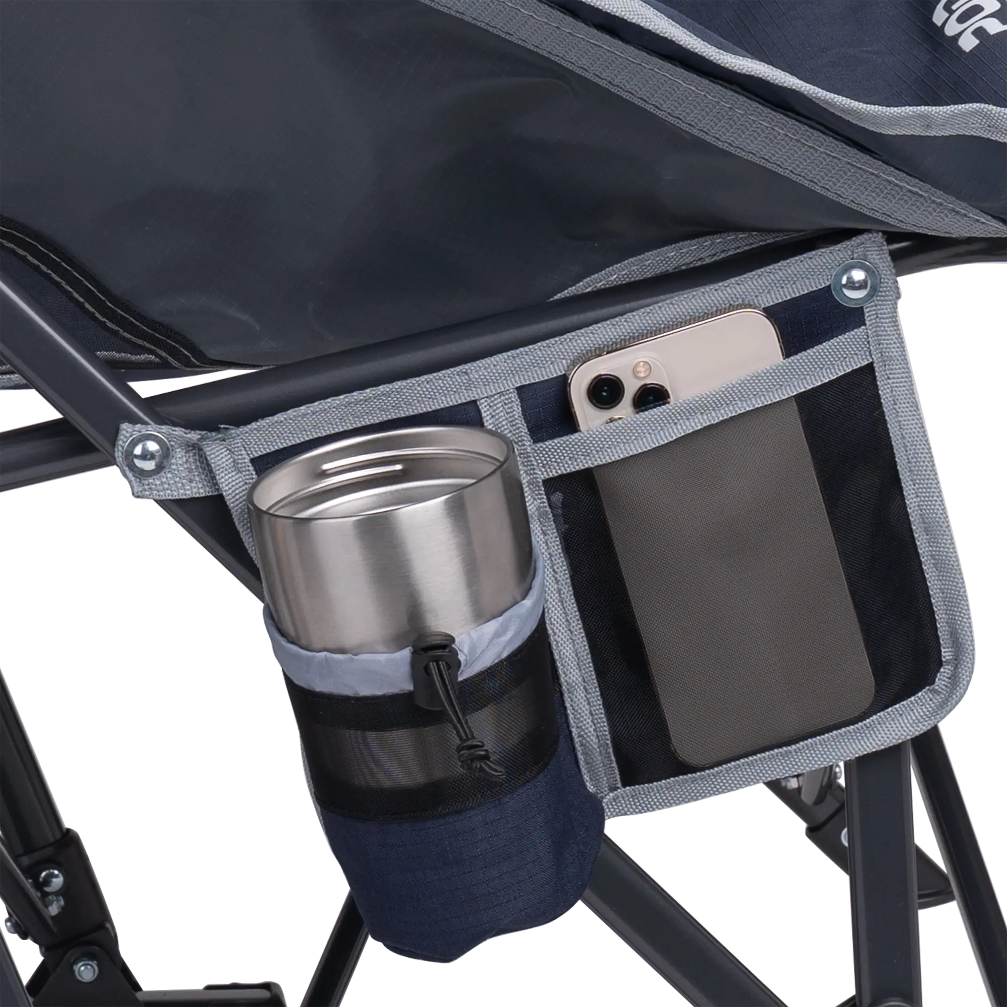 Luxury Camp Pod Rocker - Choice 933 - Heavy-Duty Kickback Rocker with Beverage Holder Detail