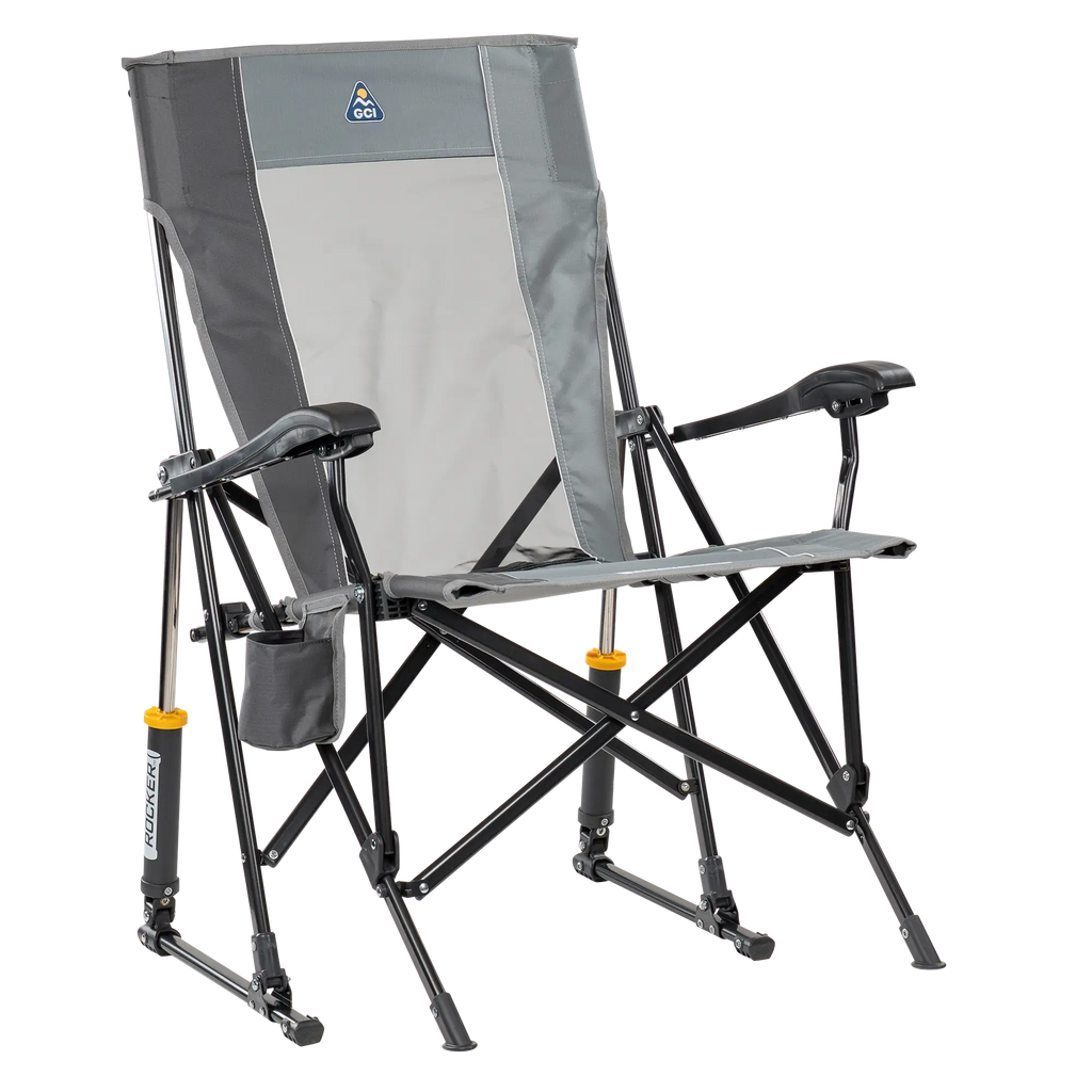 Luxury Camp RoadTrip Rocker - Choice 855 - Patented Spring-Action Rocking Chair for Camping - Mercury Gray