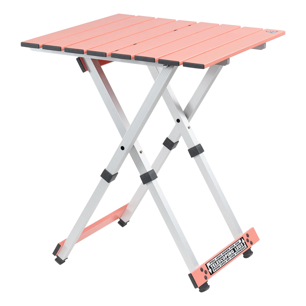 Heat-Resistant Compact Camp Table 20 - Choice 513 - Slim-Fold Outdoor Cook Station with Storage Shelves - Coral