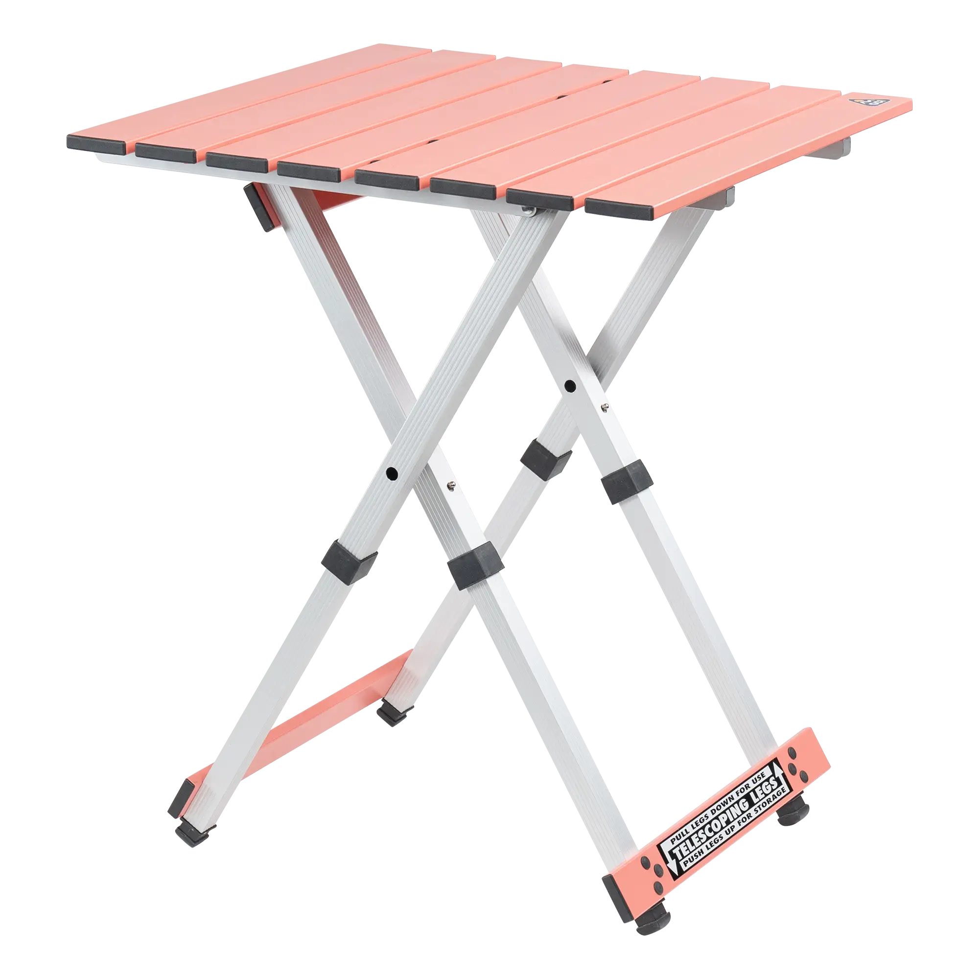 Heat-Resistant Compact Camp Table 20 - Choice 513 - Slim-Fold Outdoor Cook Station with Storage Shelves - Coral