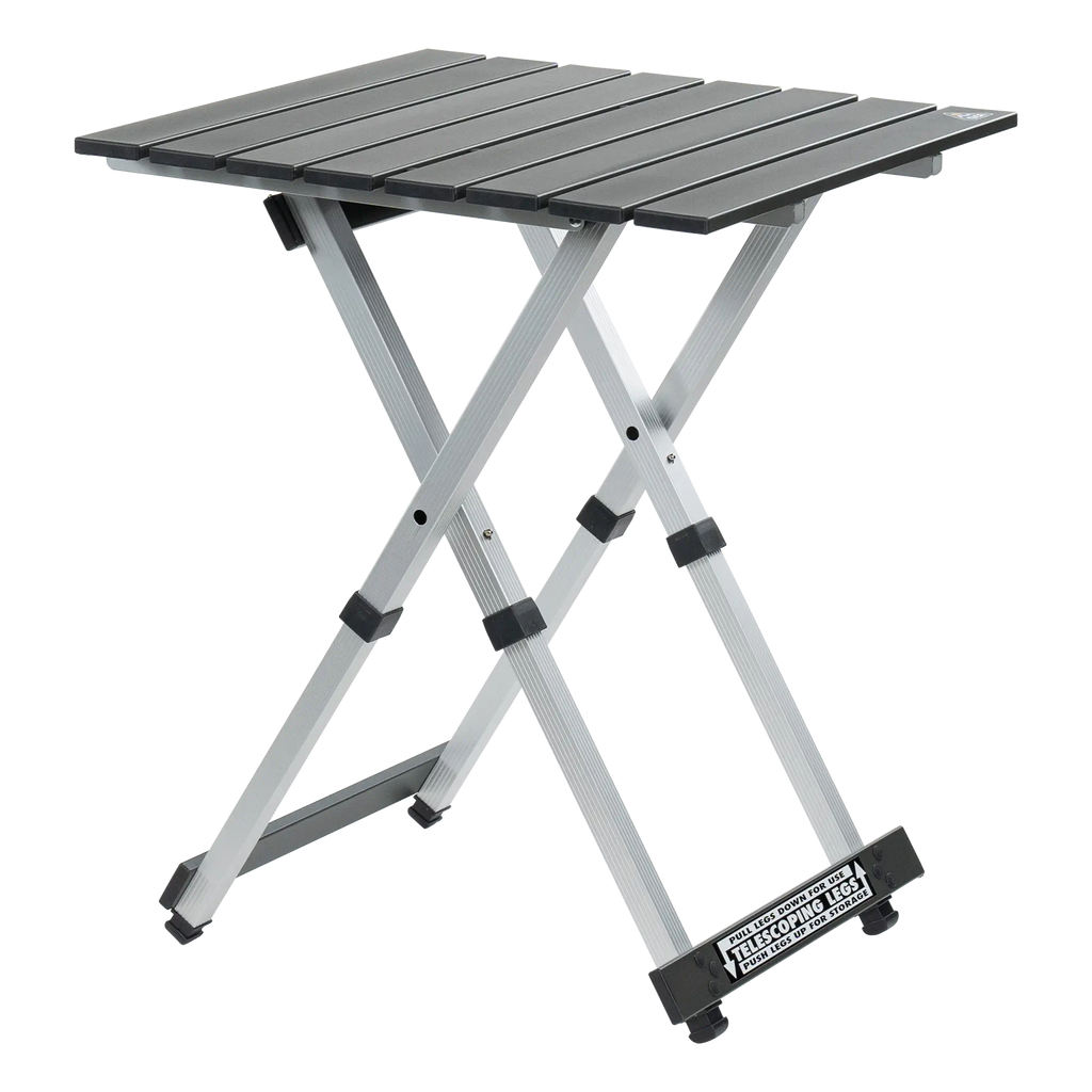 Heat-Resistant Compact Camp Table 20 - Choice 513 - Slim-Fold Outdoor Cook Station with Storage Shelves - Black Chrome