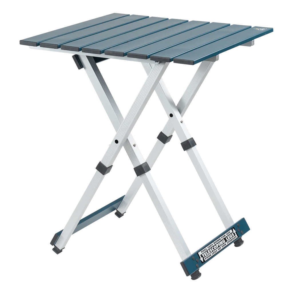 Heat-Resistant Compact Camp Table 20 - Choice 513 - Slim-Fold Outdoor Cook Station with Storage Shelves - Teal