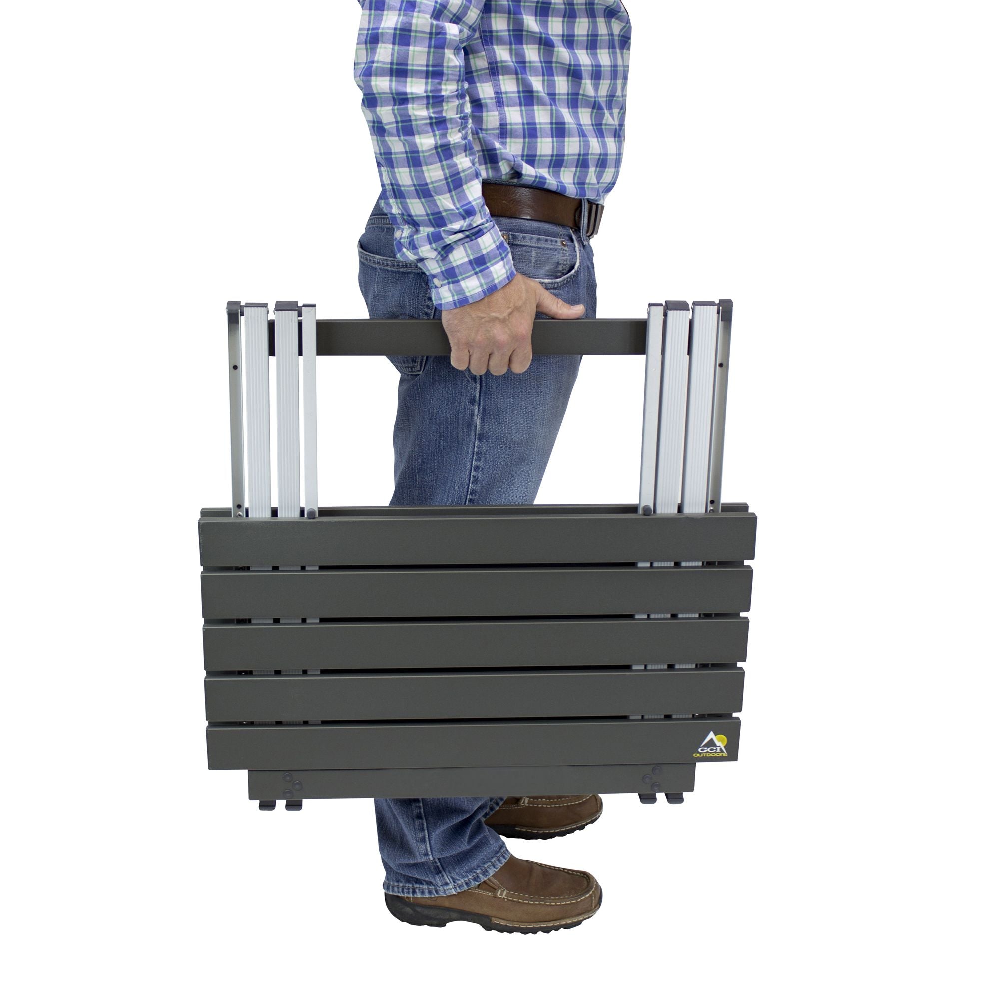 Portable Staging Compact Camp Table 25 - Choice 214 - Slim-Fold Outdoor Cook Station with Storage Shelves Detail
