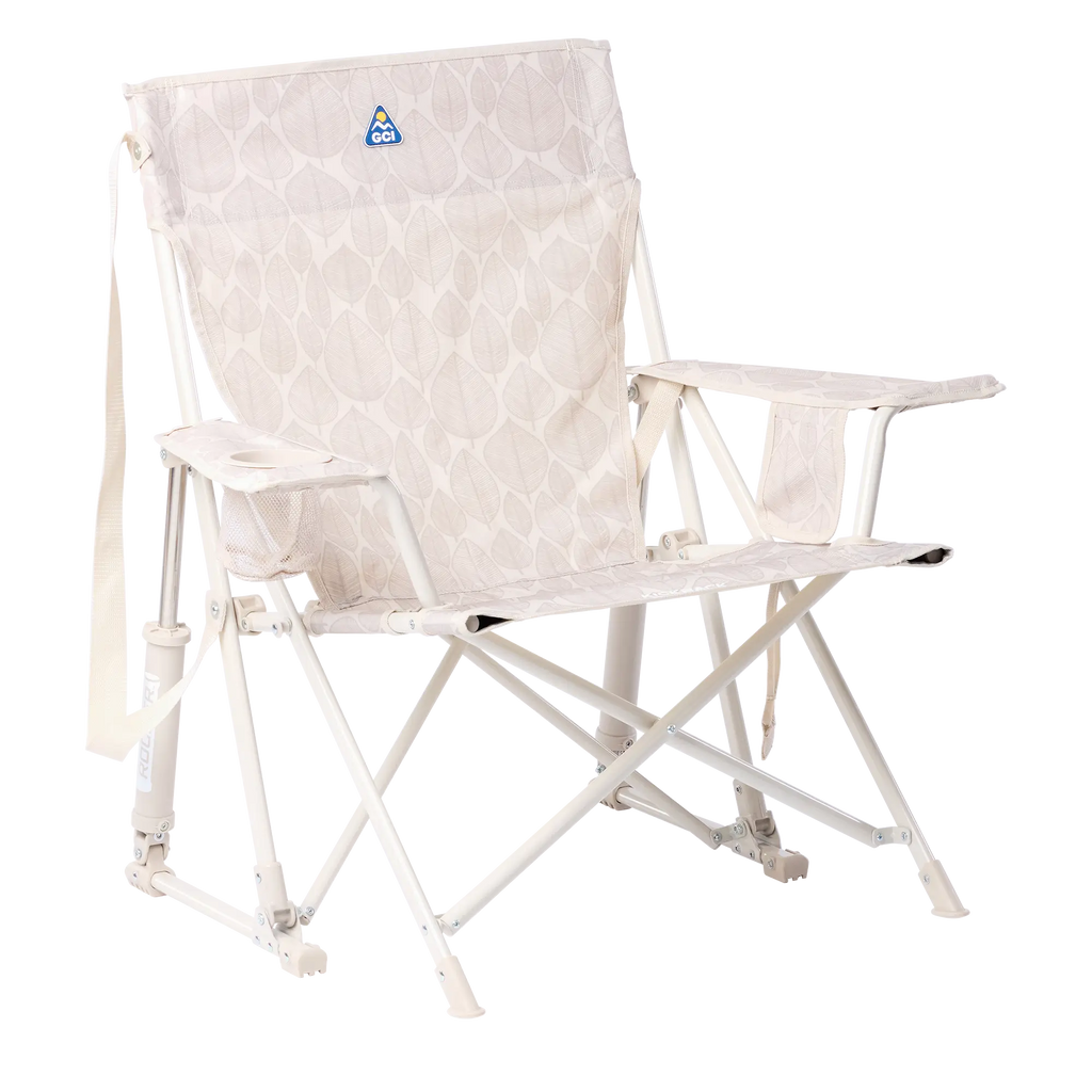 Premium All-Weather Kickback Rocker - Choice 345 - RoadTrip Rocker Smooth Motion Camp Chair - Soft Neutral Leaf