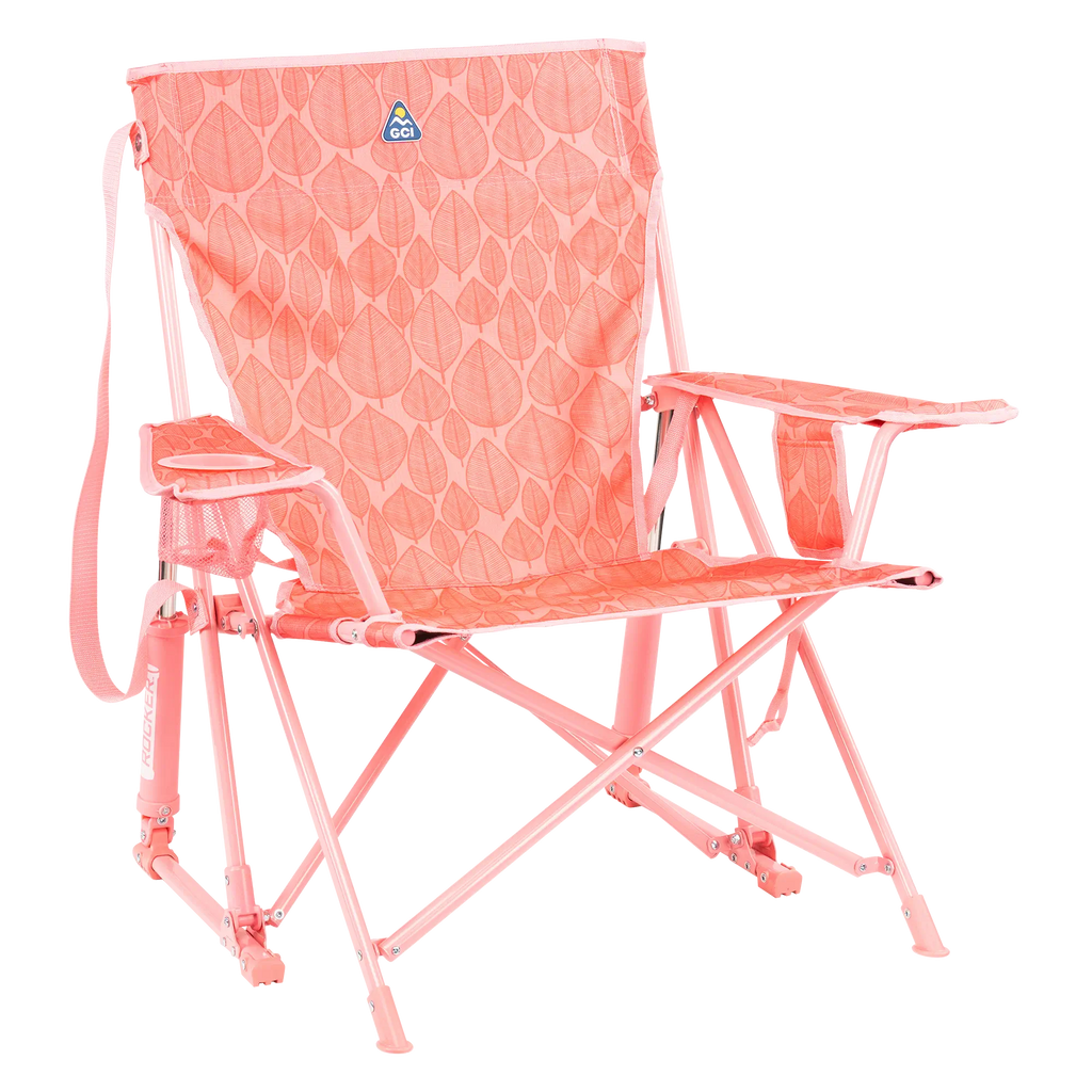 Premium All-Weather Kickback Rocker - Choice 345 - RoadTrip Rocker Smooth Motion Camp Chair - Soft Pink Leaf