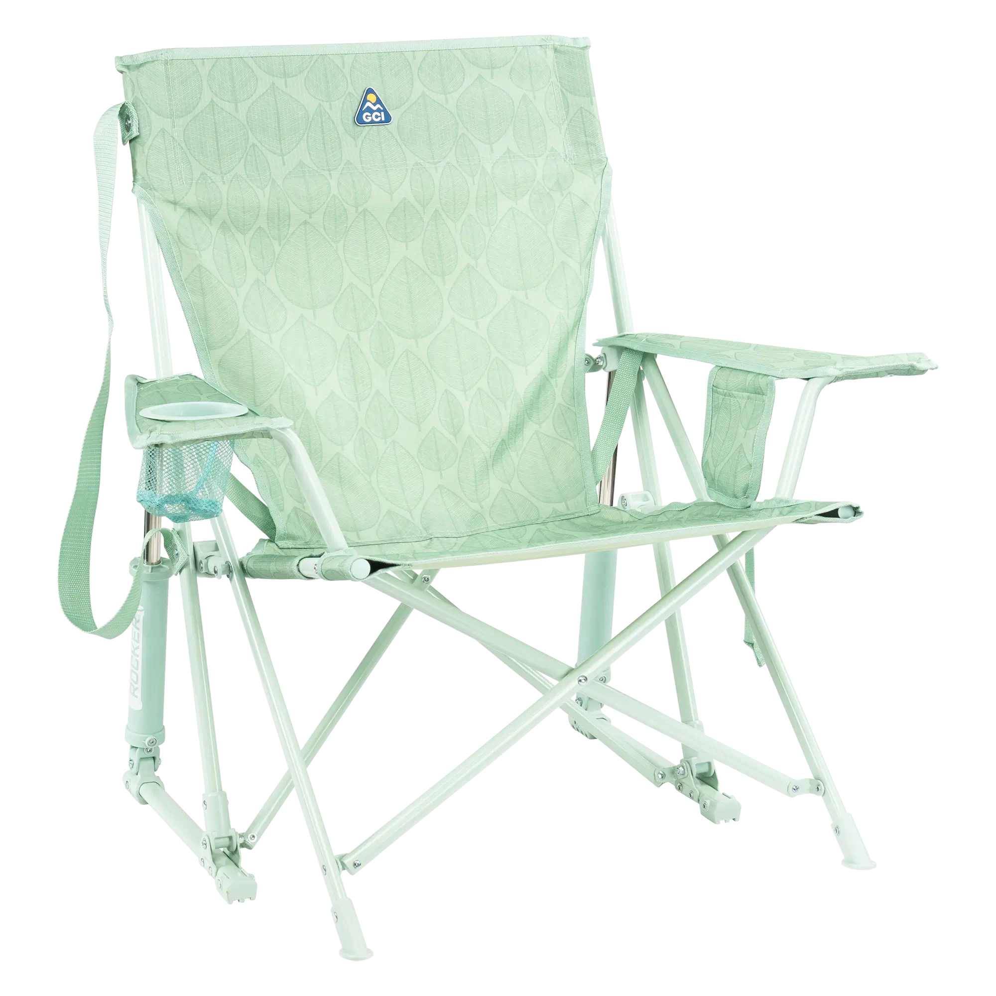 Premium All-Weather Kickback Rocker - Choice 345 - RoadTrip Rocker Smooth Motion Camp Chair - Pastel Green Leaf