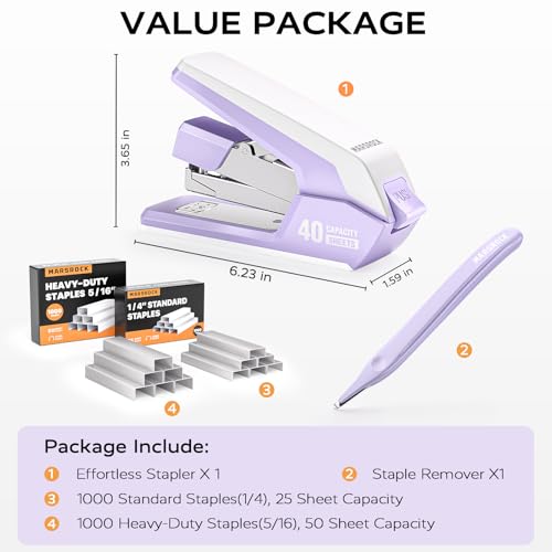 Minimalist MARSROCK Effortless Stapler for Desk with 40-50 Sheet Kit