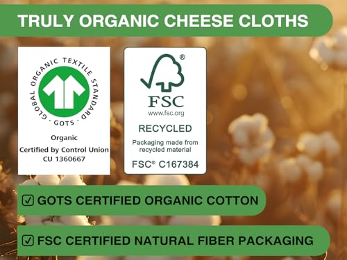 Modern Organic Cheese Cloths, GOTS Certified, Grade 100, 36x36Inch, Reusable for Daily Use