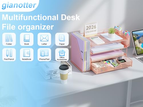 Modern gianotter Desk Organizers and Accessories with File Holder, 4-Tier Essentials