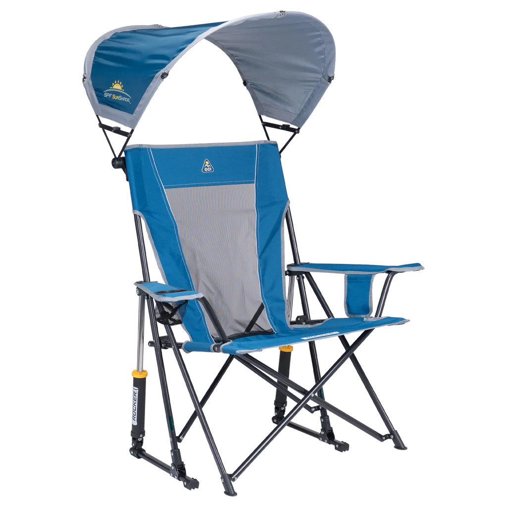 Smooth Motion SunShade Rocker - Choice 550 - Heavy-Duty Kickback Rocker with Beverage Holder - Neptune Blue