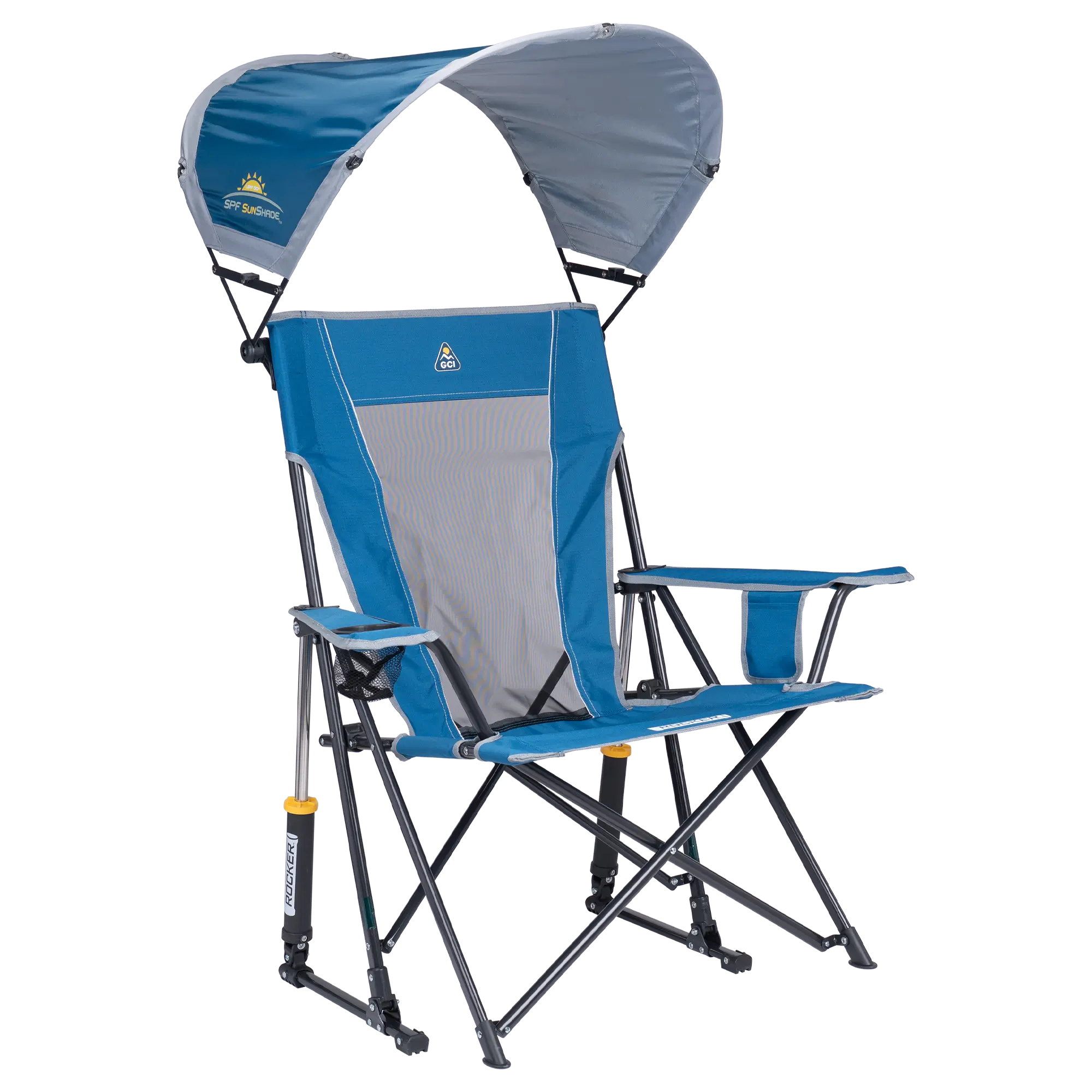 Smooth Motion SunShade Rocker - Choice 550 - Heavy-Duty Kickback Rocker with Beverage Holder - Neptune Blue