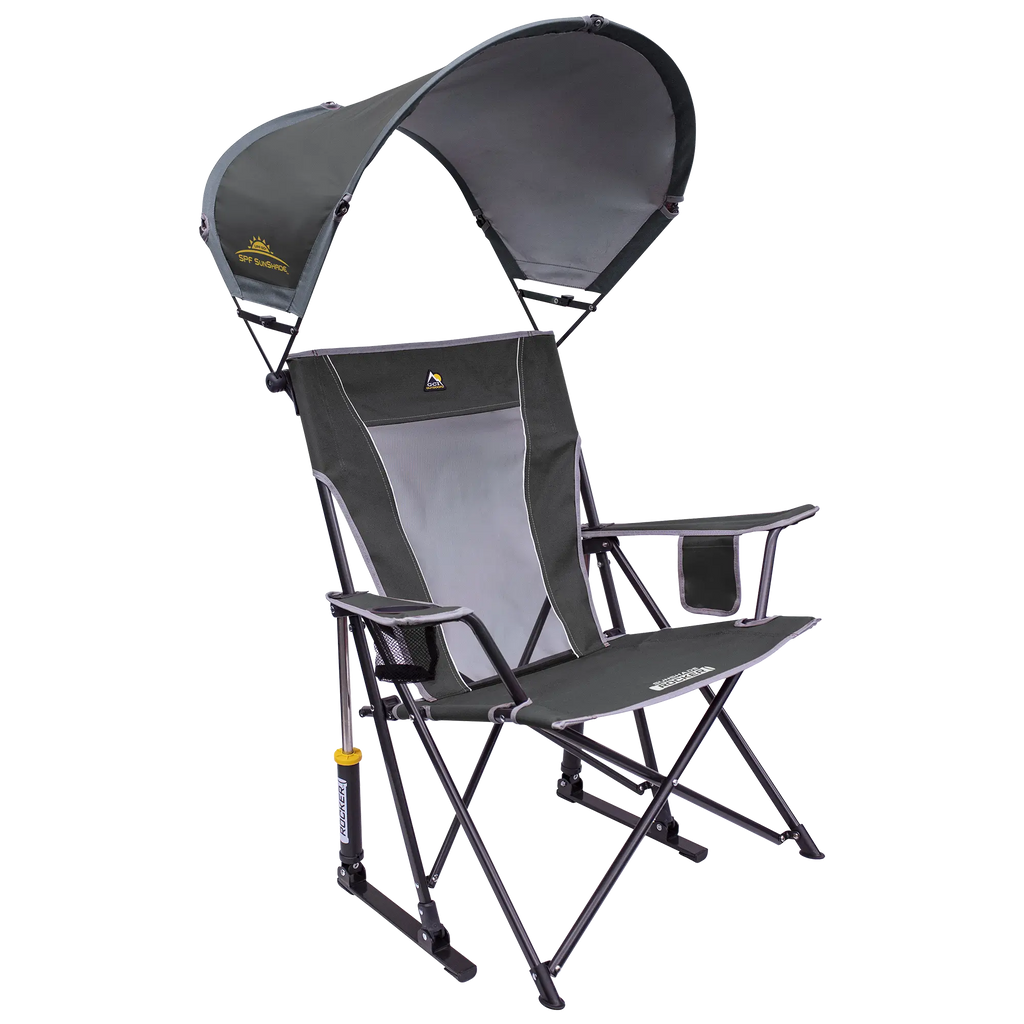 Smooth Motion SunShade Rocker - Choice 550 - Heavy-Duty Kickback Rocker with Beverage Holder - Pewter