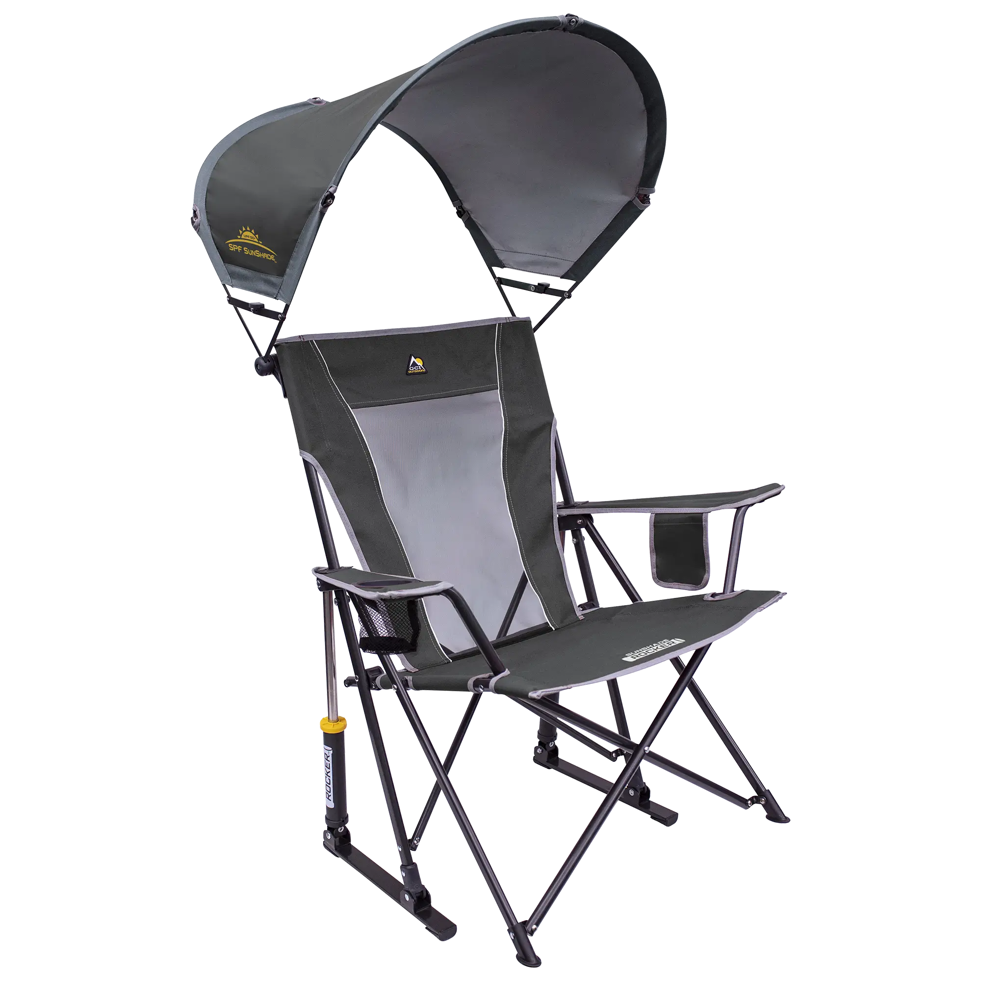Smooth Motion SunShade Rocker - Choice 550 - Heavy-Duty Kickback Rocker with Beverage Holder - Pewter