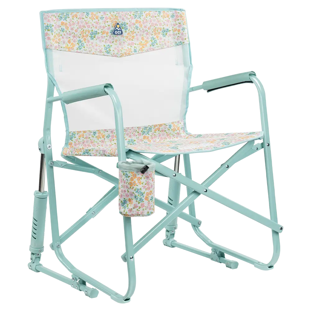 Luxury Camp Freestyle Rocker Elite - Choice 460 - Patented Spring-Action Rocking Chair for Camping - Teal Sundress