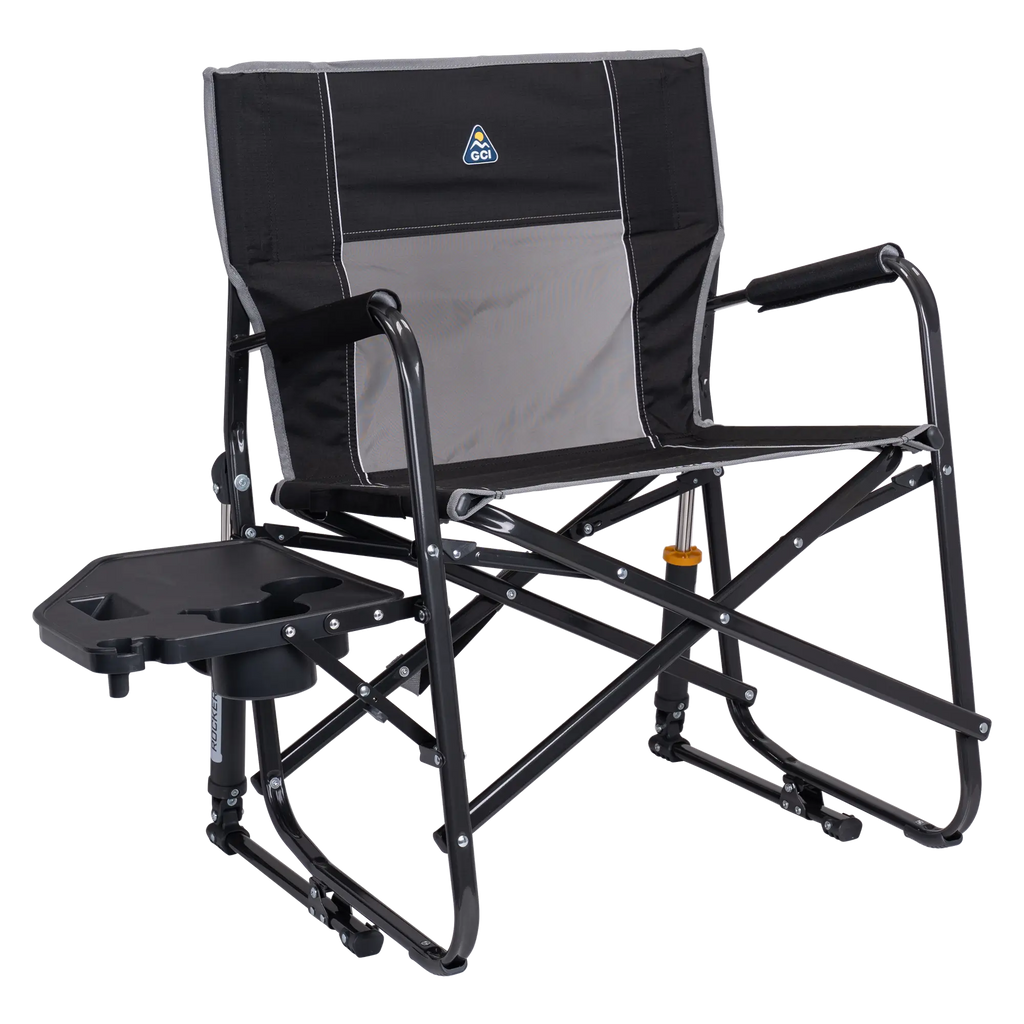 Patented Spring-Action Freestyle Rocker XL with Side Table - Choice 836 - Patented Spring-Action Rocking Chair for Camping - Black