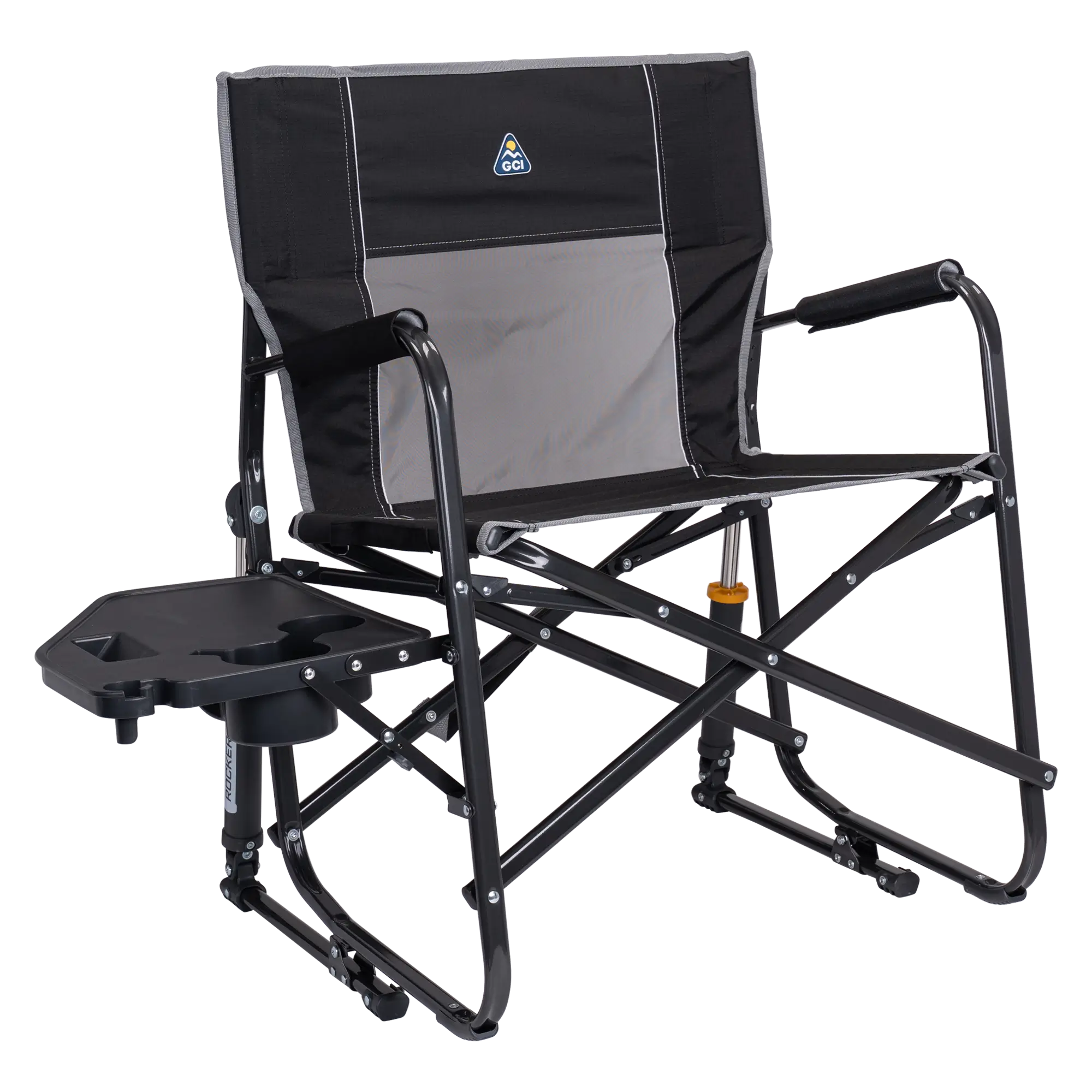 Patented Spring-Action Freestyle Rocker XL with Side Table - Choice 836 - Patented Spring-Action Rocking Chair for Camping - Black