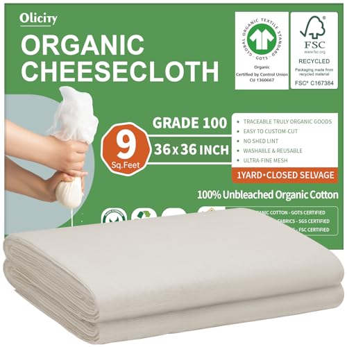 Modern Organic Cheese Cloths, GOTS Certified, Grade 100, 36x36Inch, Reusable for Daily Use