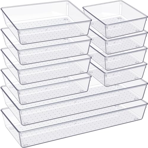 Eco-Friendly Criusia Drawer Organizer, 10 Pack Large Clear Plastic Set, for Daily Use