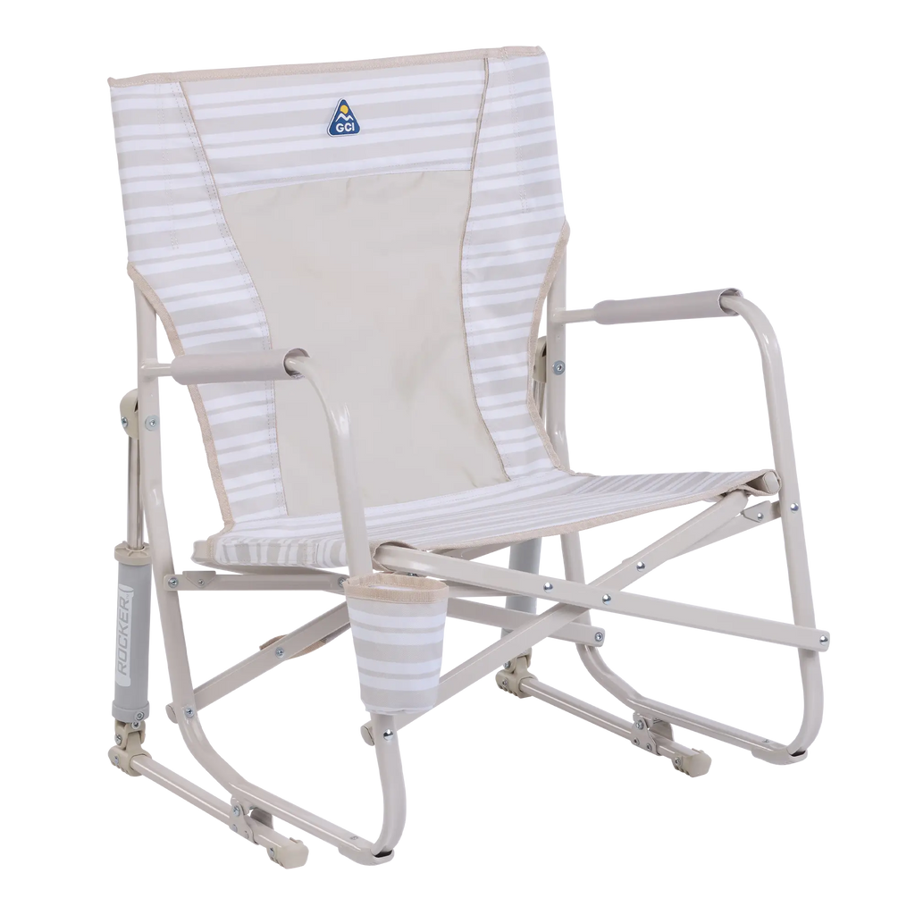 Premium All-Weather Beach Rocker - Choice 712 - Patented Spring-Action Rocking Chair for Camping - Neutral Stripe