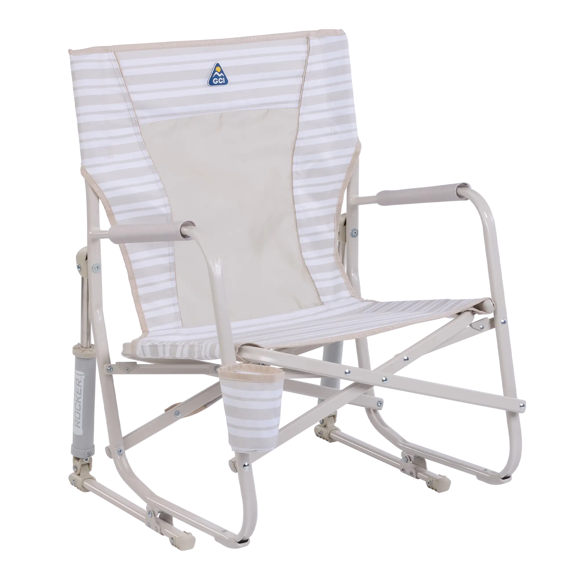 Premium All-Weather Beach Rocker - Choice 712 - Patented Spring-Action Rocking Chair for Camping - Neutral Stripe