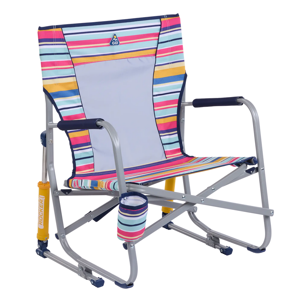 Premium All-Weather Beach Rocker - Choice 712 - Patented Spring-Action Rocking Chair for Camping - Multi Stripe