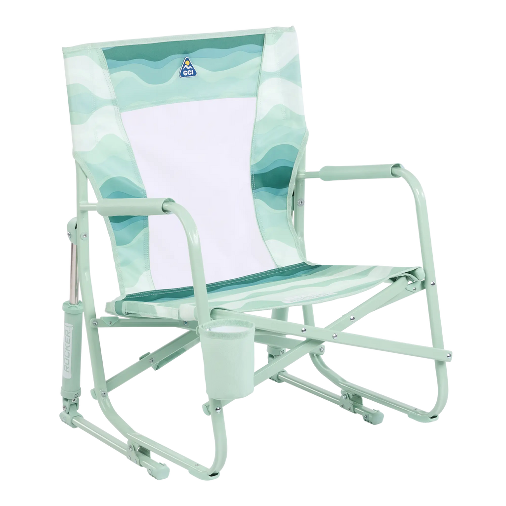 Premium All-Weather Beach Rocker - Choice 712 - Patented Spring-Action Rocking Chair for Camping - Green Beach Wave