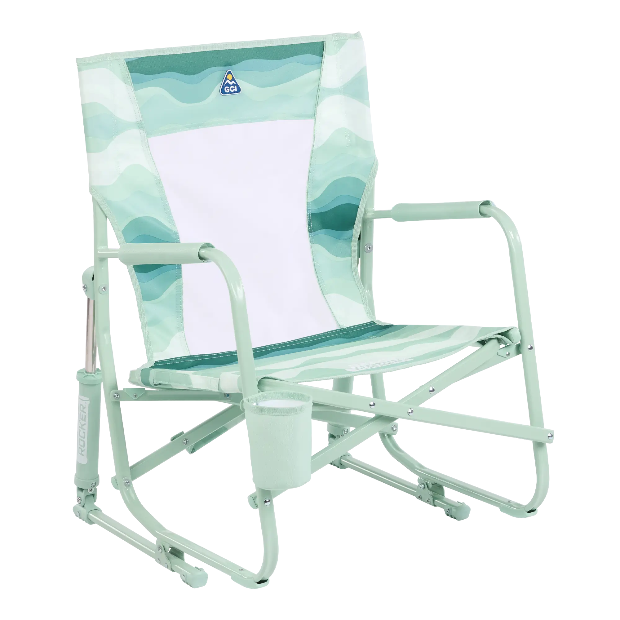 Premium All-Weather Beach Rocker - Choice 712 - Patented Spring-Action Rocking Chair for Camping - Green Beach Wave