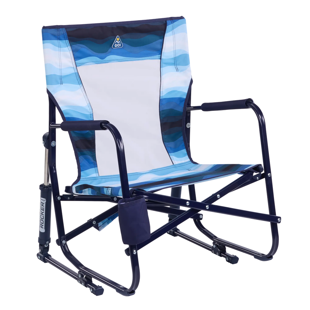 Premium All-Weather Beach Rocker - Choice 712 - Patented Spring-Action Rocking Chair for Camping - Blue Beach Wave