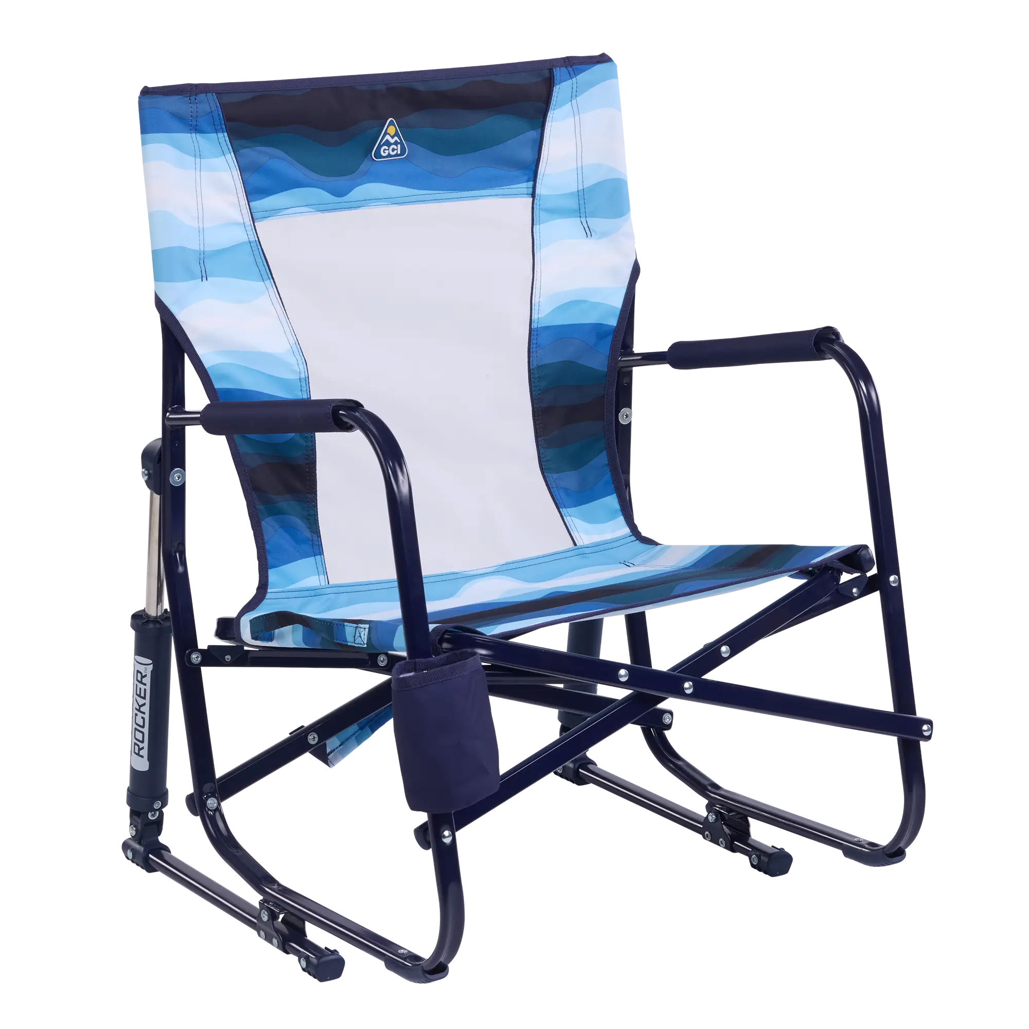 Premium All-Weather Beach Rocker - Choice 712 - Patented Spring-Action Rocking Chair for Camping - Blue Beach Wave