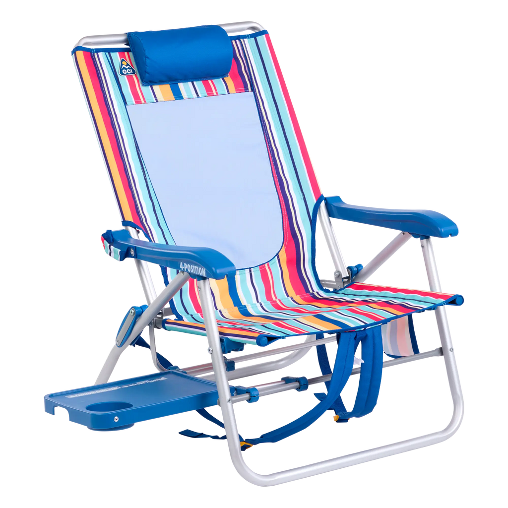 Backpack Travel Big Surf with Slide Table - Choice 334 - Portable Heavy-Duty Low Boy Chair for Ocean Side - Multi Stripe