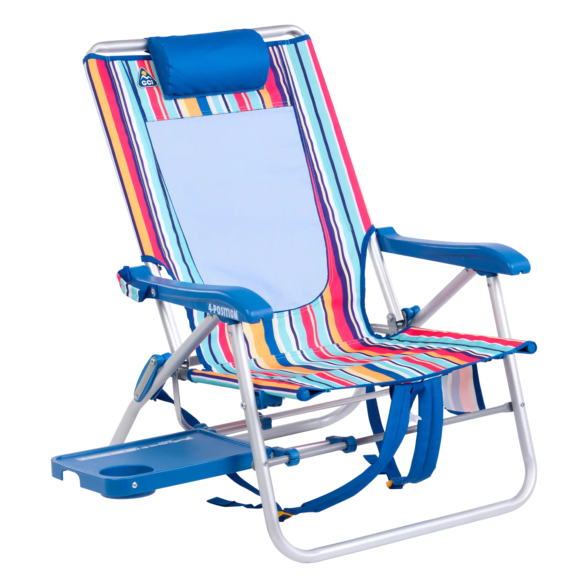 Backpack Travel Big Surf with Slide Table - Choice 334 - Portable Heavy-Duty Low Boy Chair for Ocean Side - Multi Stripe