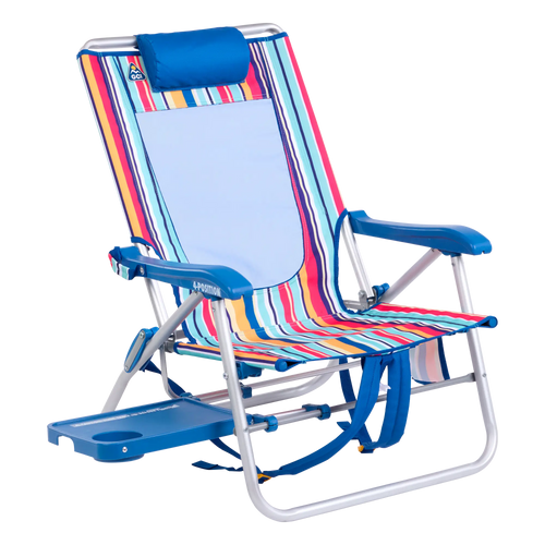 Backpack Travel Big Surf with Slide Table - Choice 334 - Portable Heavy-Duty Low Boy Chair for Ocean Side - Multi Stripe