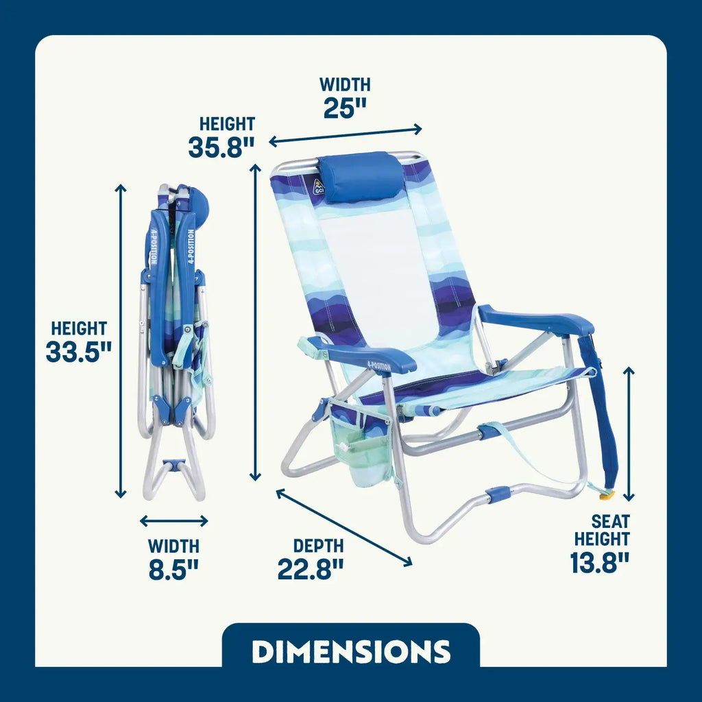 Low-Profile Bi-Fold Beach Chair - Choice 601 - Multi-Position Outdoor Beach Chair with Pillow Detail