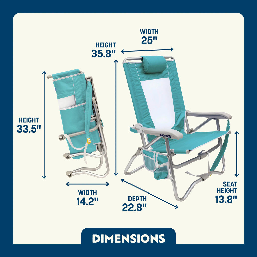 Low-Profile Bi-Fold Beach Chair - Choice 601 - Multi-Position Outdoor Beach Chair with Pillow Detail