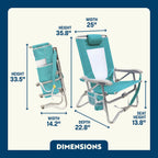 Low-Profile Bi-Fold Beach Chair - Choice 601 - Multi-Position Outdoor Beach Chair with Pillow Detail