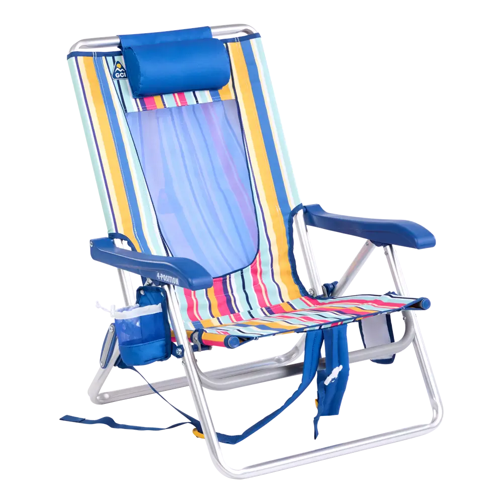 Rust-Resistant Aluminum Backpack Beach Chair - Choice 709 - Portable Heavy-Duty Low Boy Chair for Ocean Side - Multi Stripe