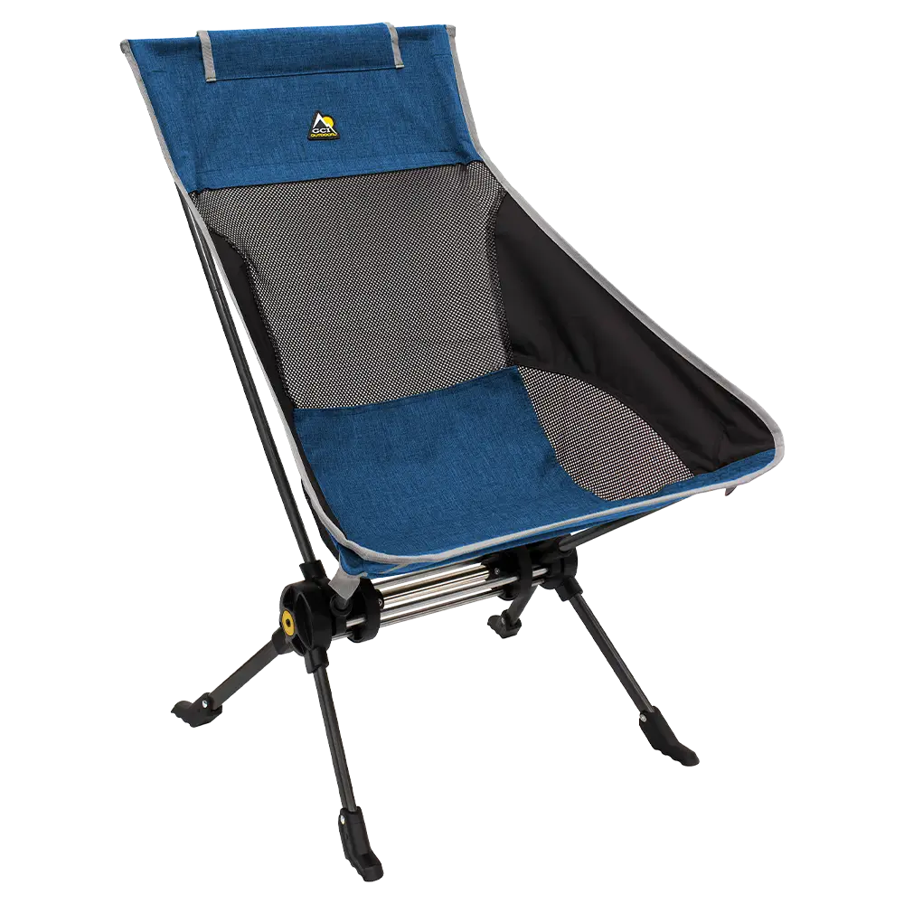Luxury Camp ComPack Rocker - Choice 980 - Heavy-Duty Kickback Rocker with Beverage Holder - Heathered Royal