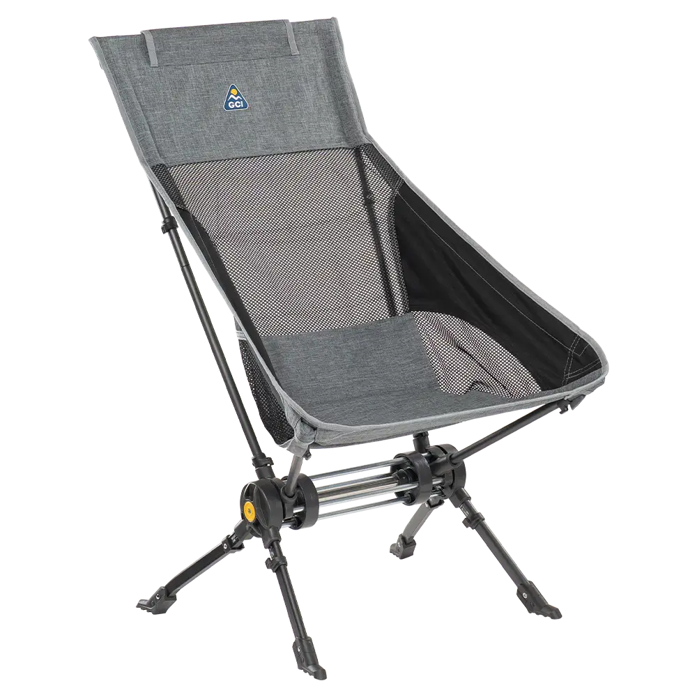 Luxury Camp ComPack Rocker - Choice 980 - Heavy-Duty Kickback Rocker with Beverage Holder - Heathered Pewter