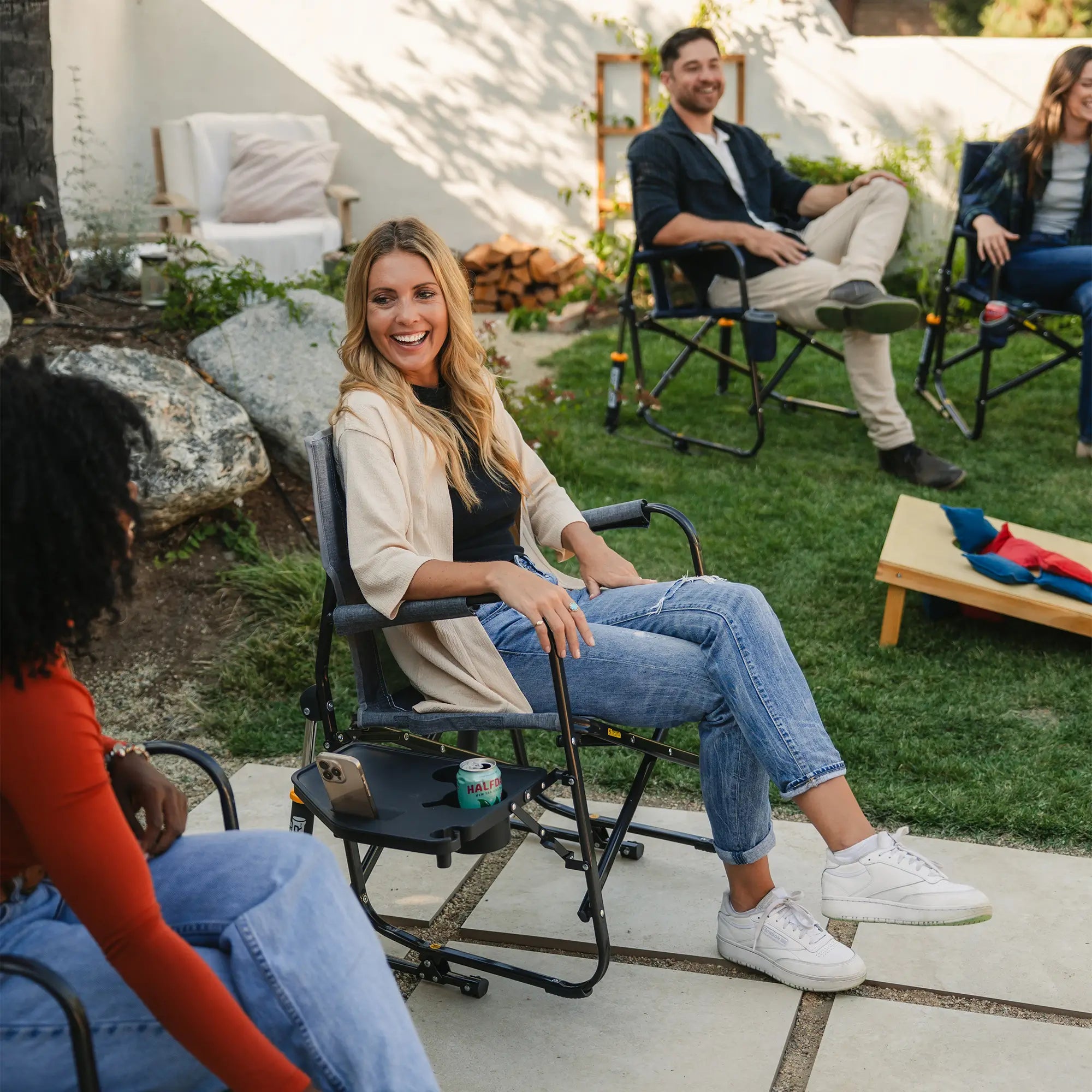 Smooth Motion Freestyle Rocker with Side Table - Choice 853 - Patented Spring-Action Rocking Chair for Camping Detail