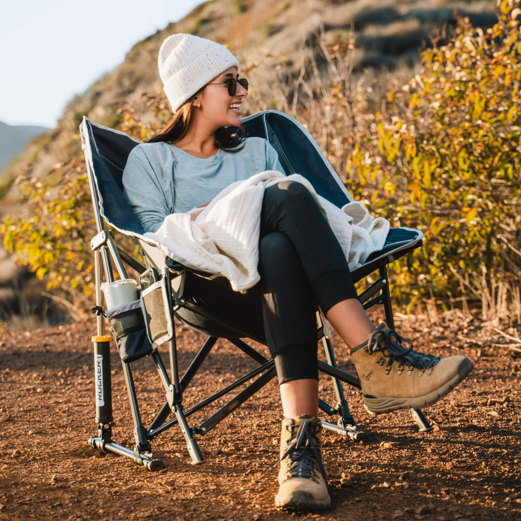 Luxury Camp Pod Rocker - Choice 933 - Heavy-Duty Kickback Rocker with Beverage Holder Detail