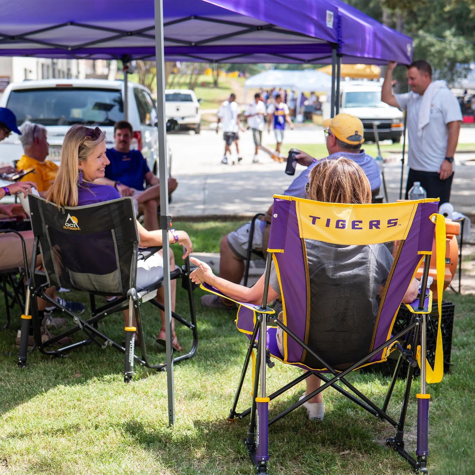 Premium All-Weather College Comfort Pro Rocker - LSU Tigers - Choice 880 - Patented Spring-Action Rocking Chair for Camping Detail