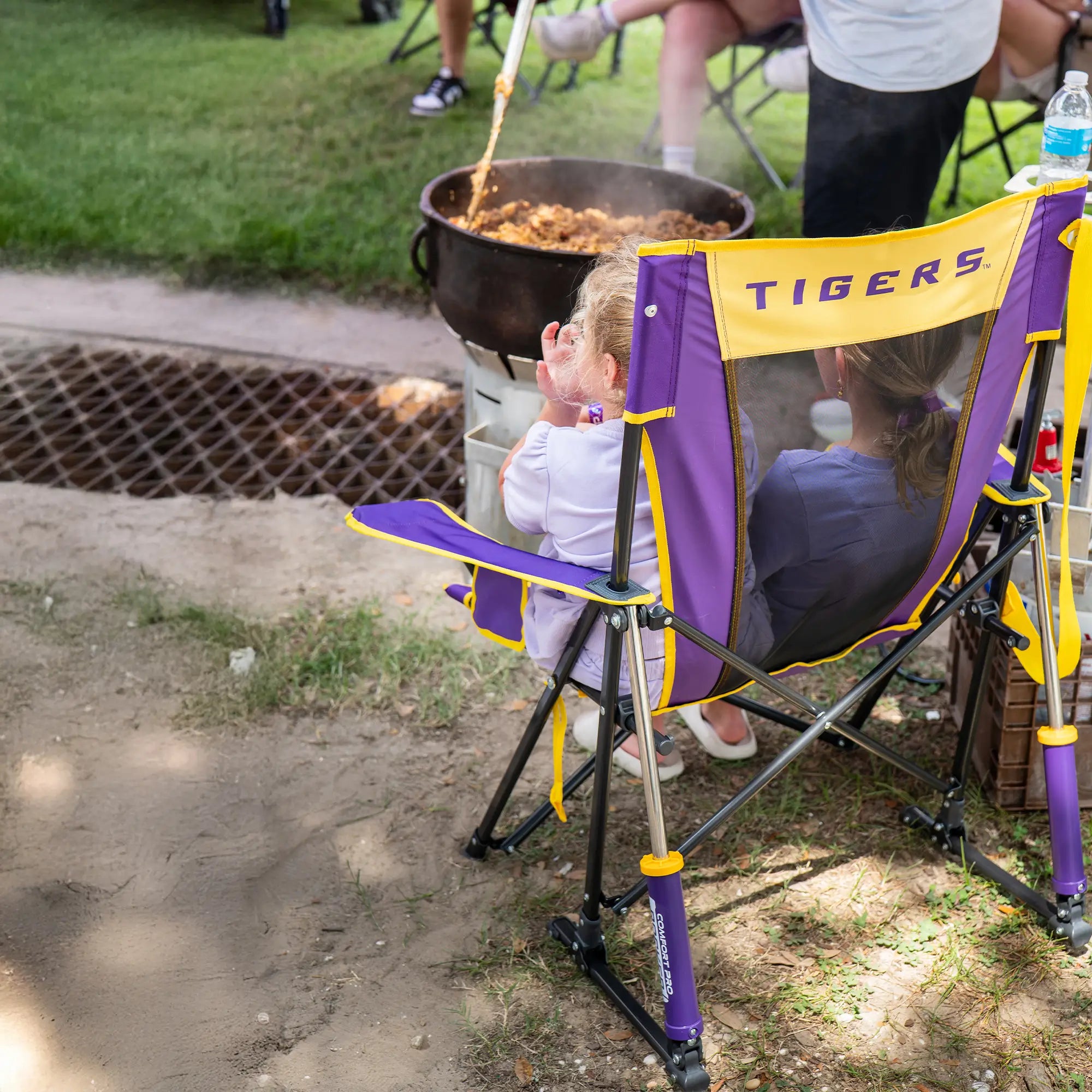 Premium All-Weather College Comfort Pro Rocker - LSU Tigers - Choice 880 - Patented Spring-Action Rocking Chair for Camping Detail
