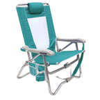 Low-Profile Bi-Fold Beach Chair - Choice 601 - Multi-Position Outdoor Beach Chair with Pillow - Seafoam