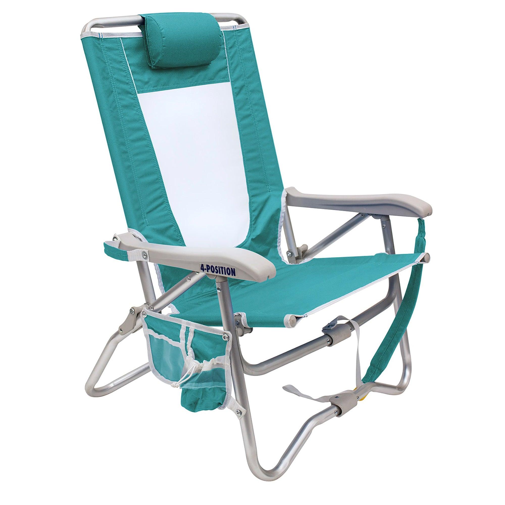 Low-Profile Bi-Fold Beach Chair - Choice 601 - Multi-Position Outdoor Beach Chair with Pillow - Seafoam