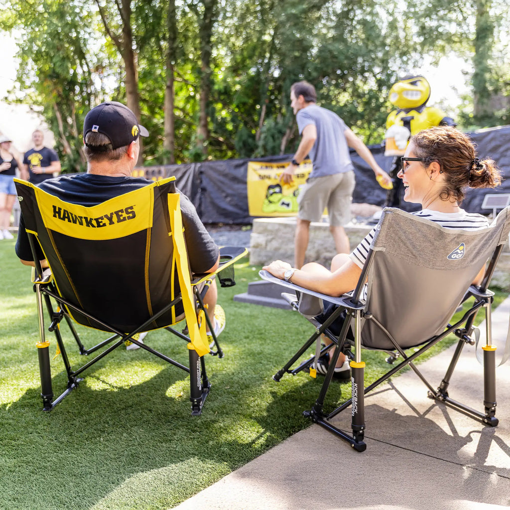 Premium All-Weather College Comfort Pro Rocker - Iowa Hawkeyes - Choice 249 - RoadTrip Rocker Smooth Motion Camp Chair Detail