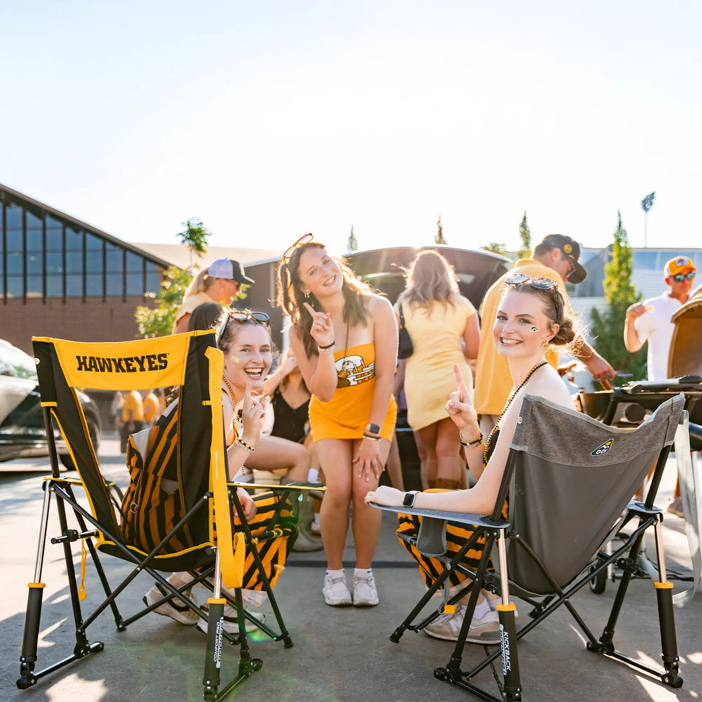 Premium All-Weather College Comfort Pro Rocker - Iowa Hawkeyes - Choice 249 - RoadTrip Rocker Smooth Motion Camp Chair Detail