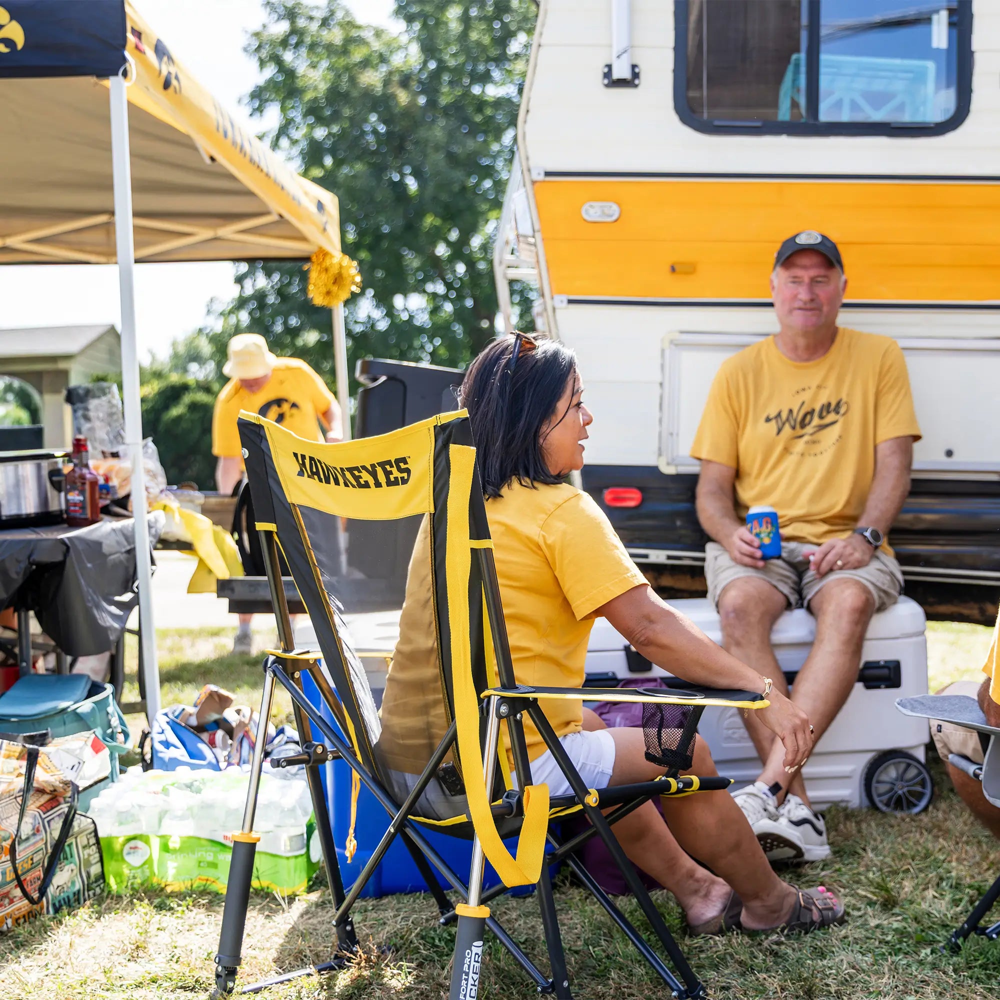 Premium All-Weather College Comfort Pro Rocker - Iowa Hawkeyes - Choice 249 - RoadTrip Rocker Smooth Motion Camp Chair Detail